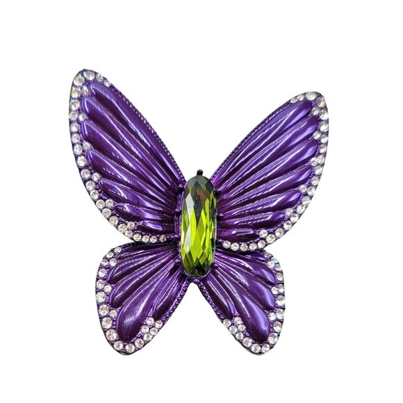 Nolan Miller Purple Enamel Clear And Green Rhinestone Butterfly